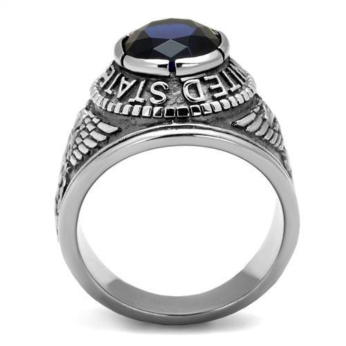 316 Stainless Steel Wide Band Navy Mens Sapphire CZ Ring