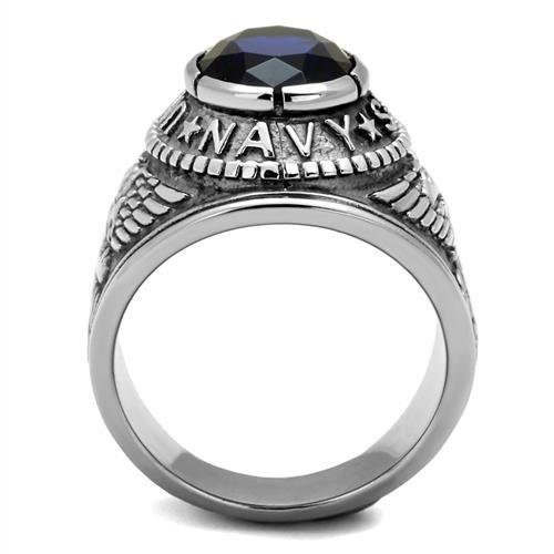 316 Stainless Steel Wide Band Navy Mens Sapphire CZ Ring