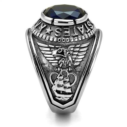 316 Stainless Steel Wide Band Navy Mens Sapphire CZ Ring