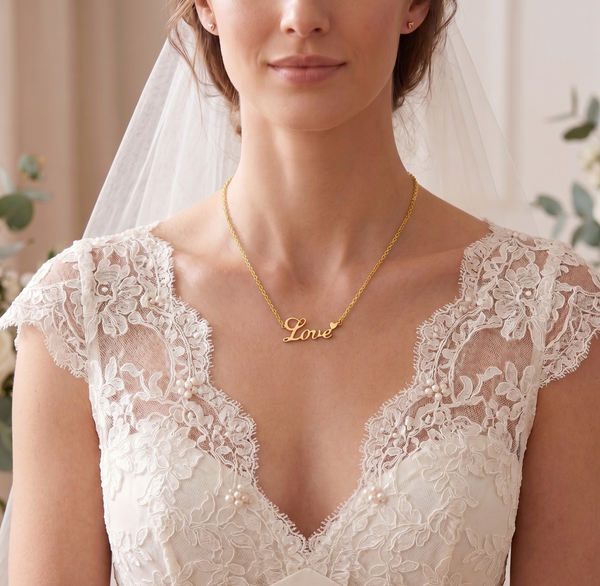 Romantic "Love" Cursive Pendant Necklace in 14K Gold Plated Stainless Steel - Perfect Anniversary or Birthday Gift for Her