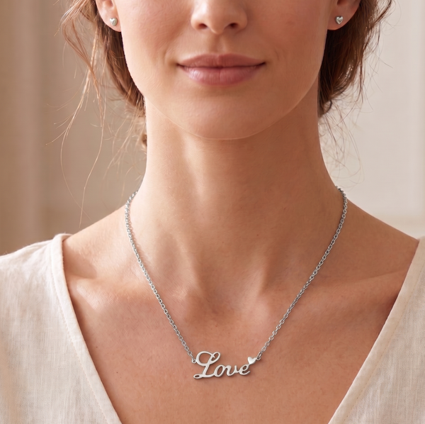 Love Heart Script Necklace - Durable 316L Stainless Steel - Adjustable Length