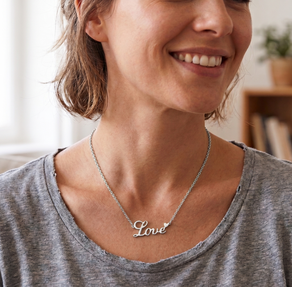 Love Heart Script Necklace - Durable 316L Stainless Steel - Adjustable Length
