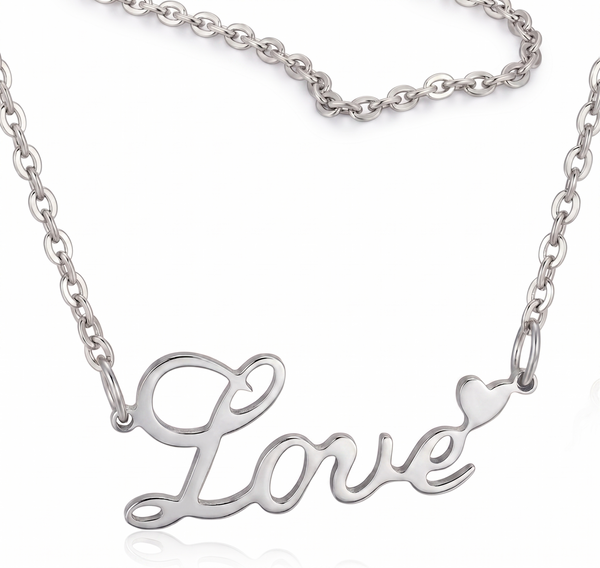 Love Heart Script Necklace - Durable 316L Stainless Steel - Adjustable Length