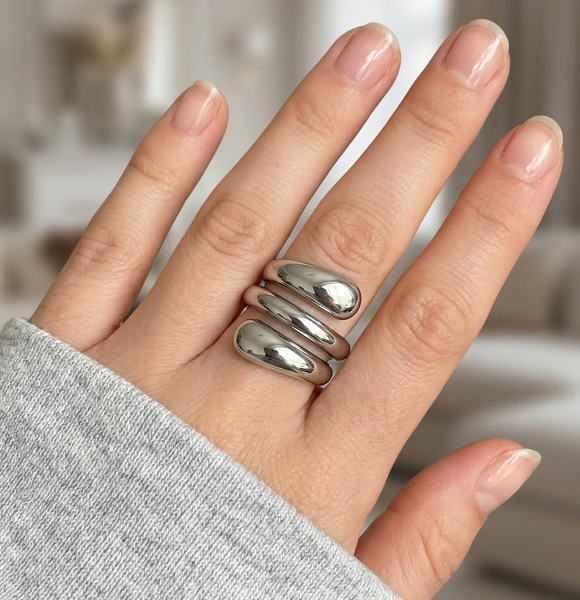 Women's Modern High-Polish Triple Wrap Spiral TK316 Stainless Steel Statement Ring