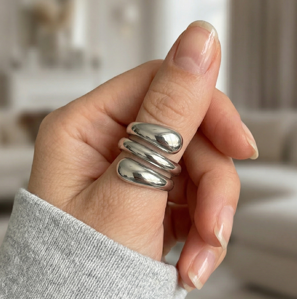 Women's Modern High-Polish Triple Wrap Spiral TK316 Stainless Steel Statement Ring
