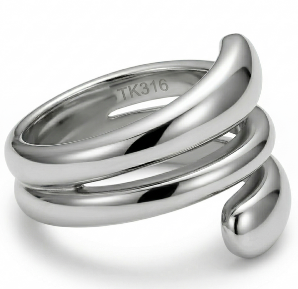 Women's Modern High-Polish Triple Wrap Spiral TK316 Stainless Steel Statement Ring