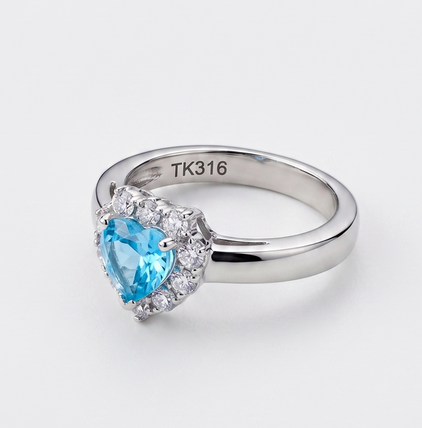 Cocktailring für Damen, Herzschliff, hellblau, Zirkonia, Edelstahl, anlaufgeschützt