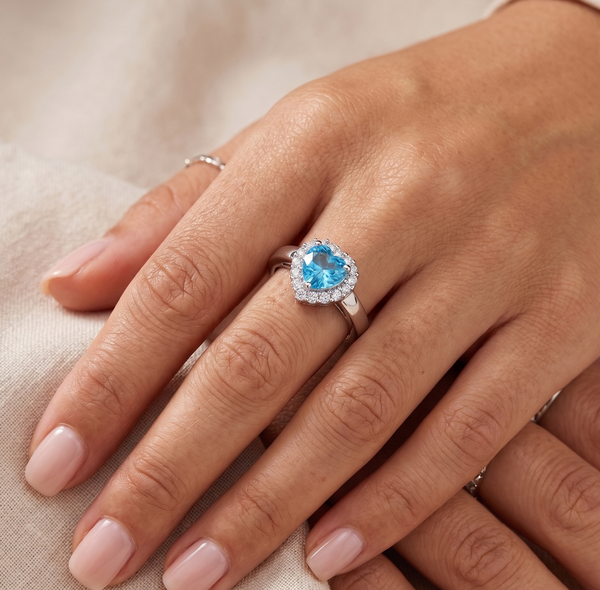 Cocktailring für Damen, Herzschliff, hellblau, Zirkonia, Edelstahl, anlaufgeschützt