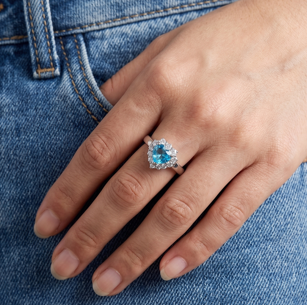 Cocktailring für Damen, Herzschliff, hellblau, Zirkonia, Edelstahl, anlaufgeschützt