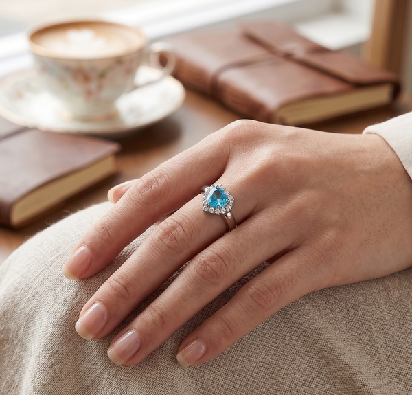 Cocktailring für Damen, Herzschliff, hellblau, Zirkonia, Edelstahl, anlaufgeschützt