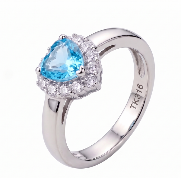 Cocktailring für Damen, Herzschliff, hellblau, Zirkonia, Edelstahl, anlaufgeschützt