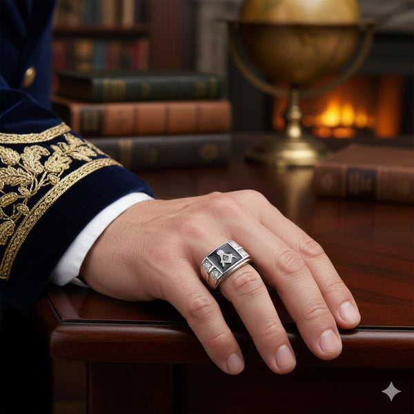 316L Stainless Steel Mason Mens Onyx & 4 CZ Ring