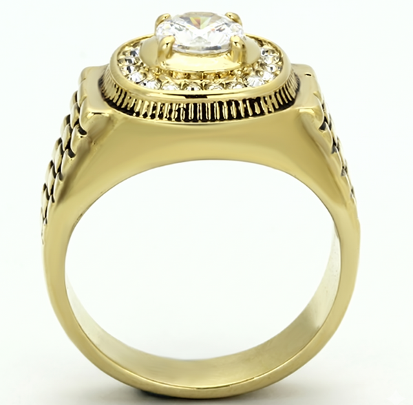 6x6mm runder CZ Gold IP Edelstahl Herren Ehering