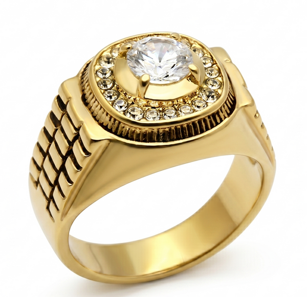 6x6mm runder CZ Gold IP Edelstahl Herren Ehering