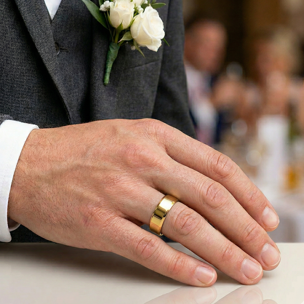 Womens 14K Gold Plated Princess CZ Engagement Ring Mens Flat Wedding Band