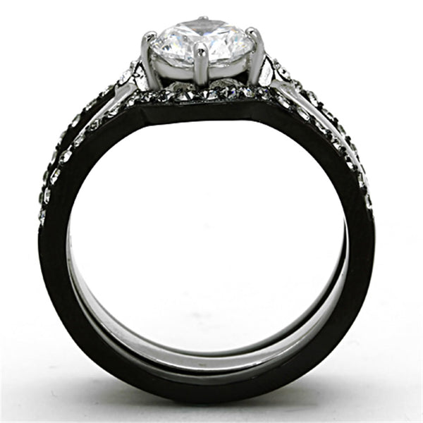 His Hers 4 PCS Round Cut CZ Black Engagement Ring Set Mens Bezel Set CZ  Wedding Band