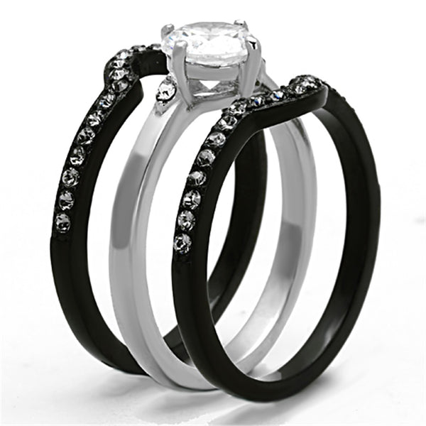 His Hers 4 PCS Round Cut CZ Black Engagement Ring Set Mens Bezel Set CZ  Wedding Band