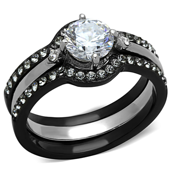 His Hers 4 PCS Round Cut CZ Black Engagement Ring Set Mens Bezel Set CZ  Wedding Band