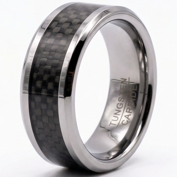 Couple Ring Set Mens Womens Polished Tungsten & Carbon Fiber checkered Band