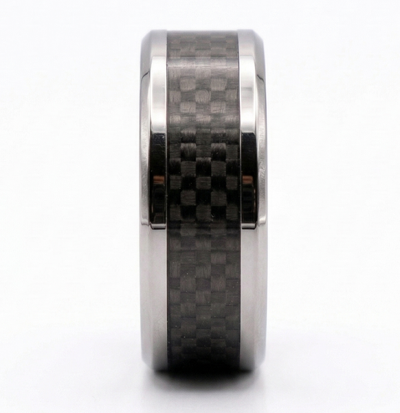 Couple Ring Set Mens Womens Polished Tungsten & Carbon Fiber checkered Band