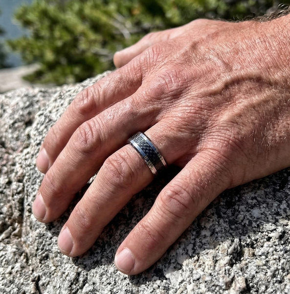 Couple Ring Set Mens Womens Polished Tungsten & Carbon Fiber checkered Band