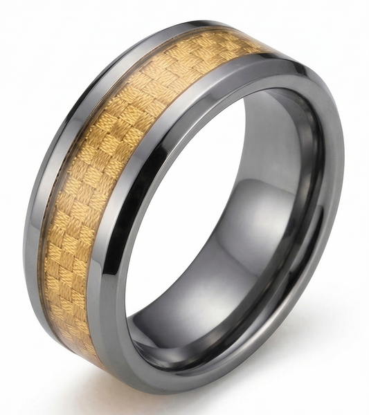 Elegant Tungsten Carbide Rings with Gold Woven Inlay for Couples Man and Woman
