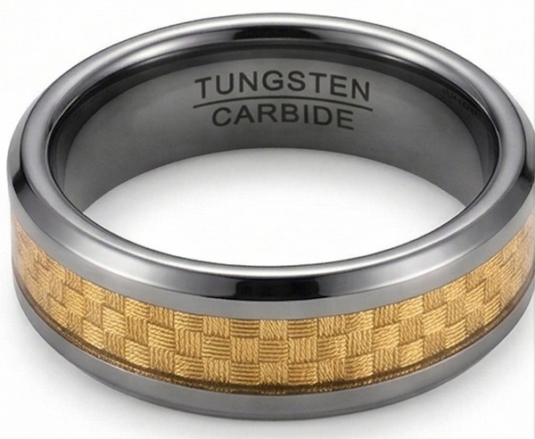 Elegant Tungsten Carbide Rings with Gold Woven Inlay for Couples Man and Woman