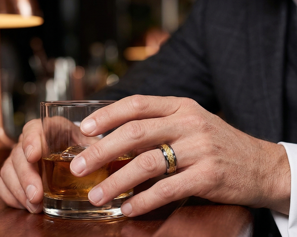 Elegant Tungsten Carbide Rings with Gold Woven Inlay for Couples Man and Woman