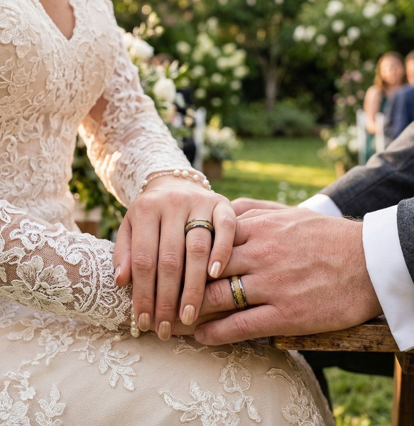 Elegant Tungsten Carbide Rings with Gold Woven Inlay for Couples Man and Woman