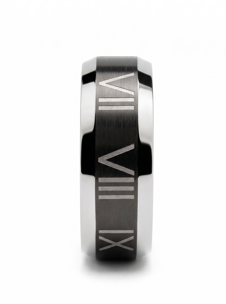 8mm Men's Black Tungsten Roman Numeral Ring