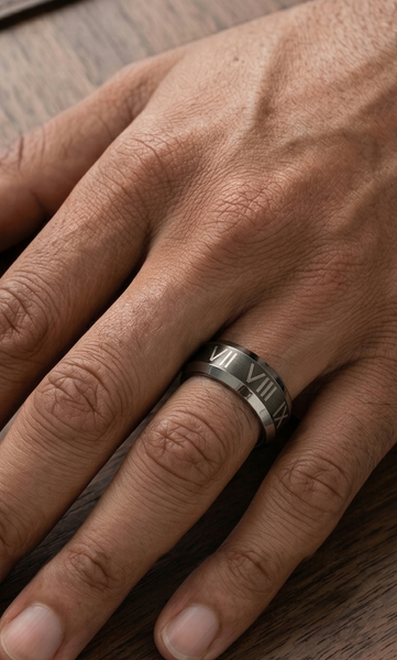 8mm Men's Black Tungsten Roman Numeral Ring