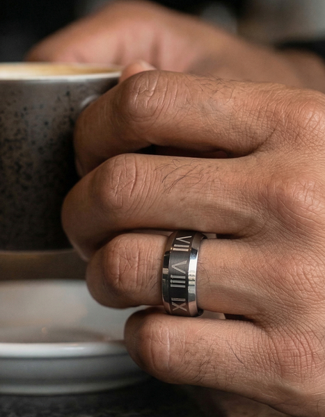 8mm Men's Black Tungsten Roman Numeral Ring