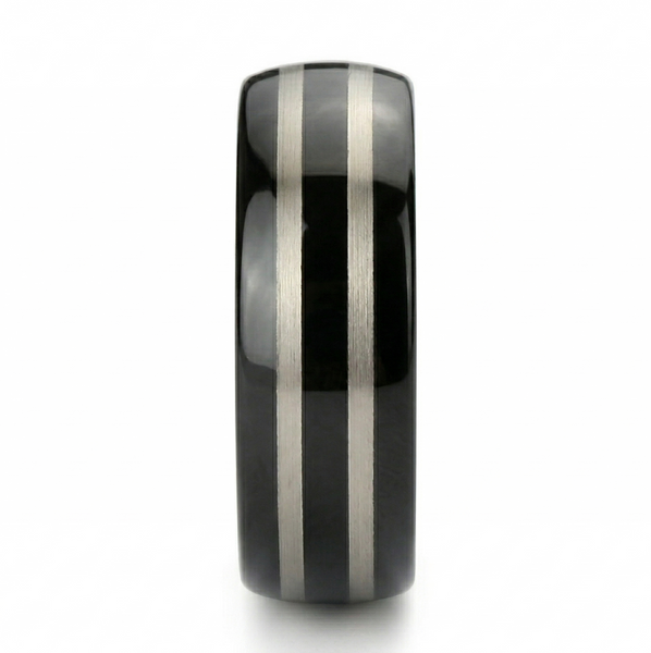Men's Black Tungsten Carbide Wedding Band with Double Silver Brushed Stripes – Comfort Fit