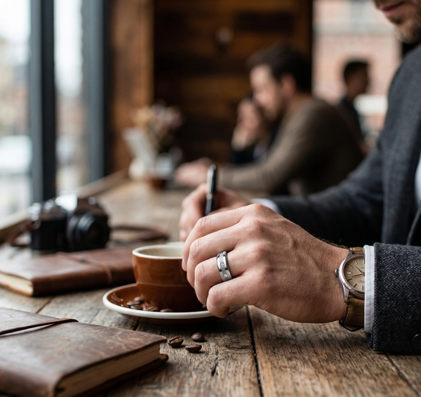 Men's 6mm Tungsten Carbide Wedding Band – Polished Edges, Brushed Center & Crystal Inlays