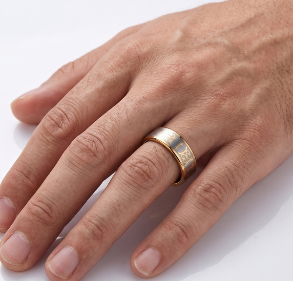 Men's 6mm Two-Tone Tungsten Carbide Wedding Band | Gold & Brushed Silver with Celtic Cross Pattern