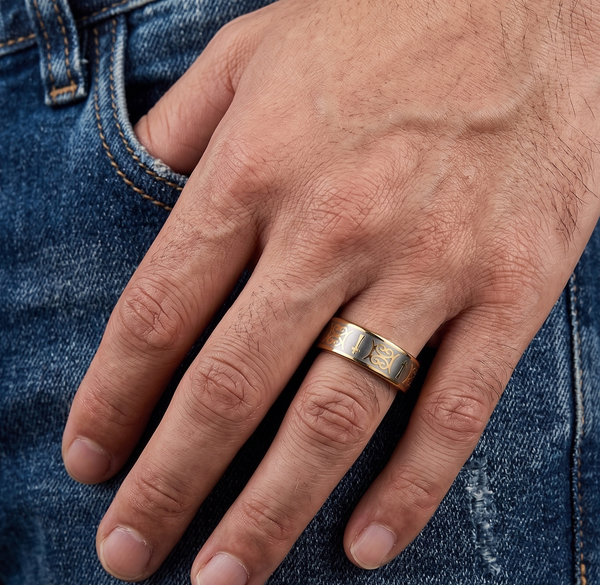 Men's 6mm Two-Tone Tungsten Carbide Wedding Band | Gold & Brushed Silver with Celtic Cross Pattern