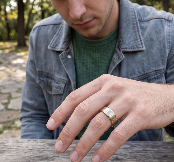 Men's 6mm Two-Tone Tungsten Carbide Wedding Band | Gold & Brushed Silver with Celtic Cross Pattern