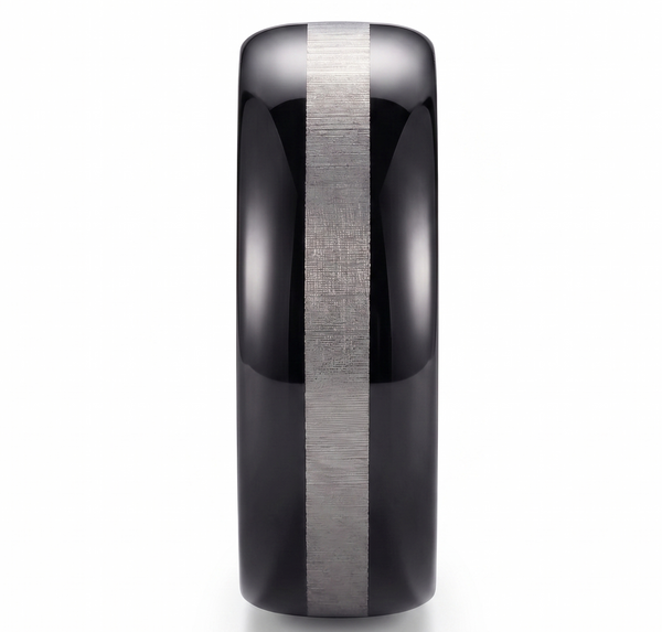 Men's 8mm Black Tungsten Carbide Wedding Band with Silver-Tone Matte Inlay