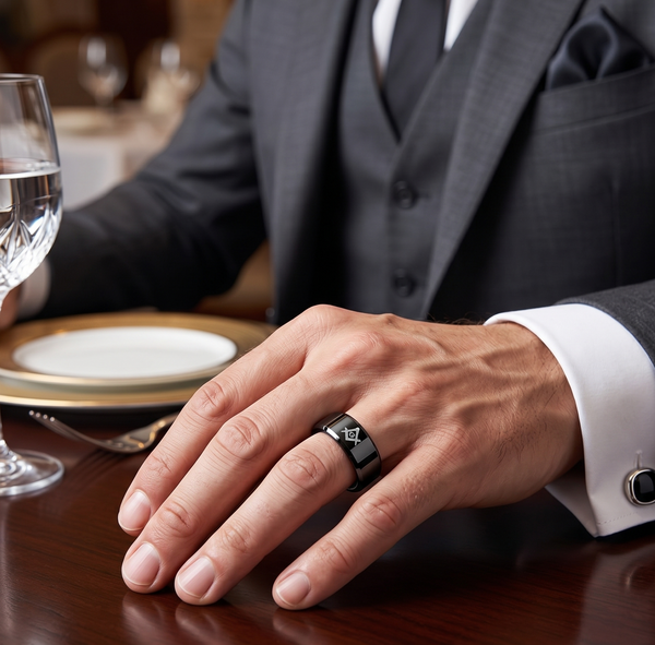 Schwarz ionenplattiert Wolfram Freimaurer Herren Freimaurer Ring mit abgeschrägter Kante