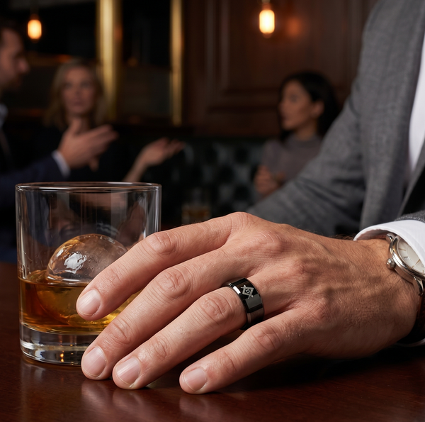 Schwarz ionenplattiert Wolfram Freimaurer Herren Freimaurer Ring mit abgeschrägter Kante