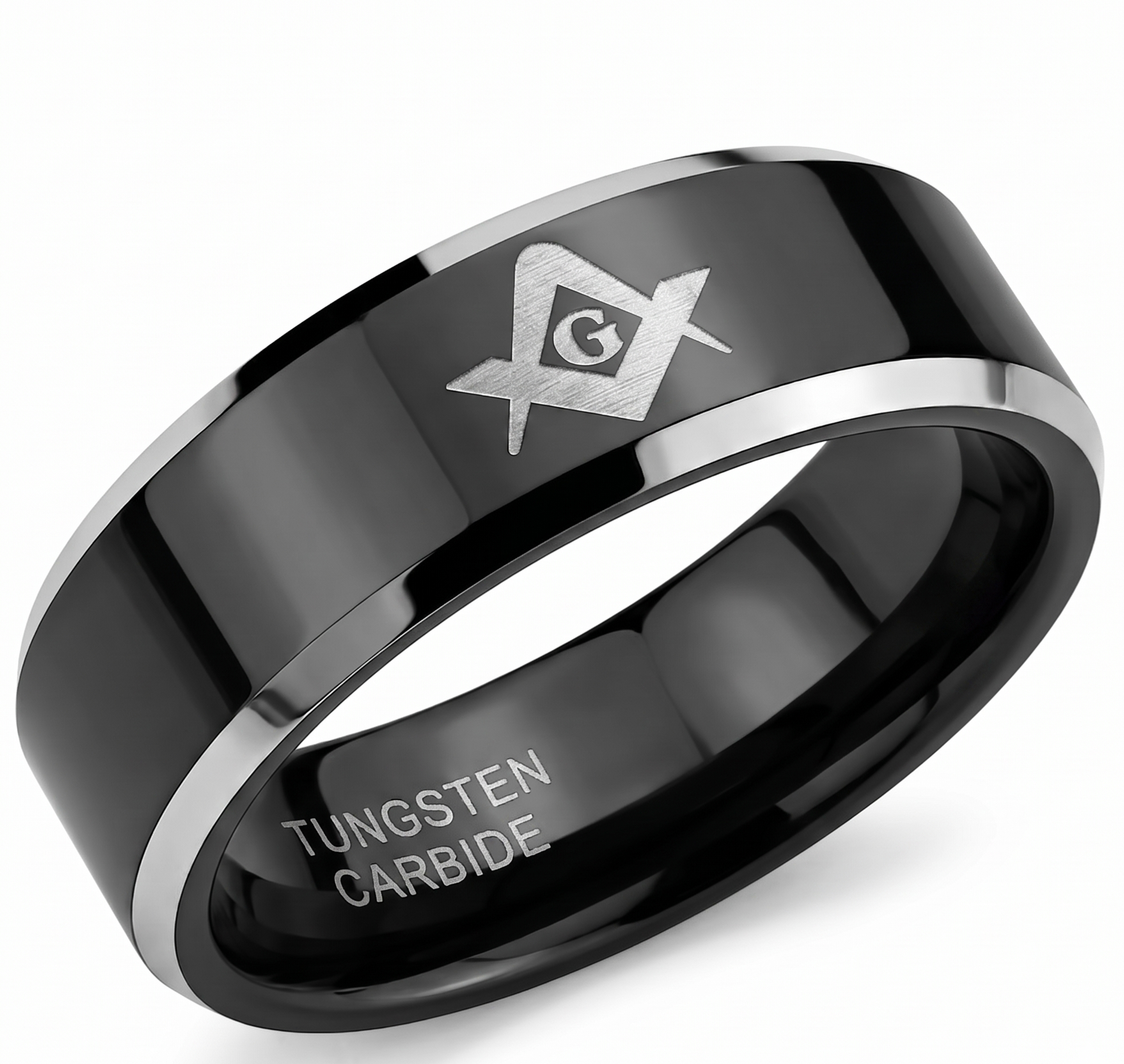 Men's 8mm Black Tungsten Carbide Masonic Ring – Freemason Square