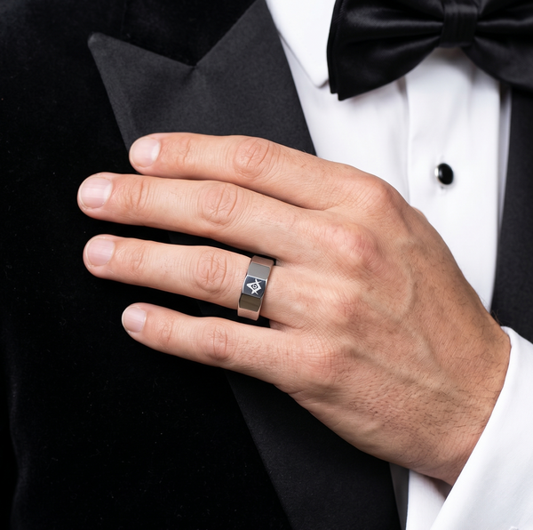 Master Mason 8mm Silver Tungsten Ring – Faceted Freemason Anniversary Band – The Perfect Gift for Him