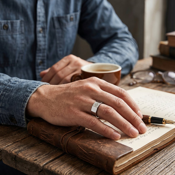 Master Mason 8mm Silver Tungsten Ring – Faceted Freemason Anniversary Band – The Perfect Gift for Him