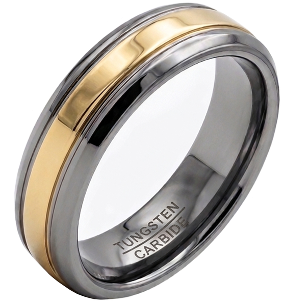 Alianza clásica de compromiso para boda, hombre o mujer, con centro de rayas de carburo de tungsteno dorado y IP