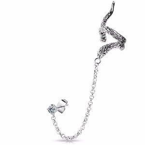 Snake Design Ear Cuff with Chain Linked Clear CZ set Stud Earring- Left Only - LA NY Jewelry
