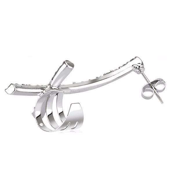 Cross Pink CZ Paved Ear Cuff Stainless Steel with post back bottom- Right side only - LA NY Jewelry