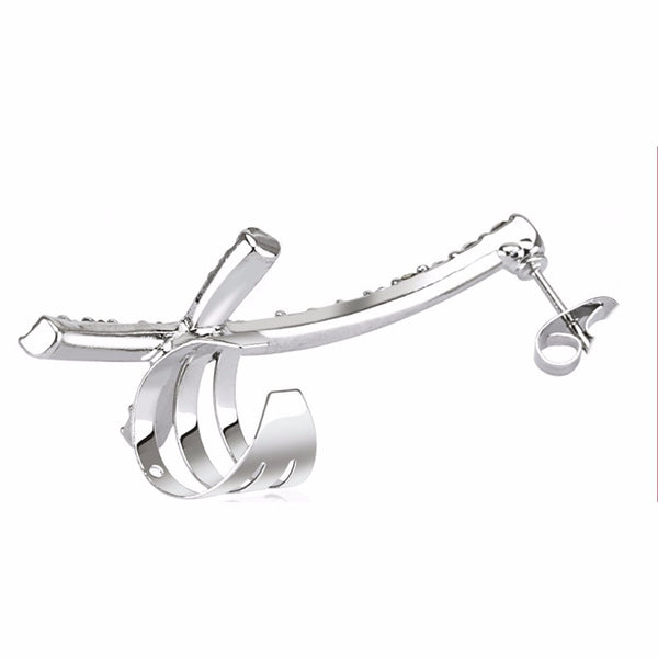 Cross Aqua CZ Paved Ear Cuff Stainless Steel with post back bottom- Right side only - LA NY Jewelry