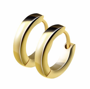 Pair of Small Plain Dome Hoop/Huggie Gold IP Stainless Steel Earrings - LA NY Jewelry