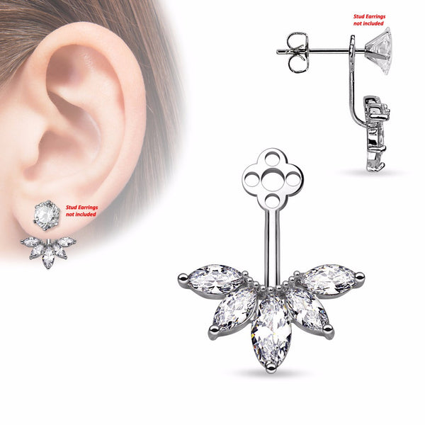 Pair of 5 Marquise Cut CZ Fan Add On Earring/Cartilage Barbell Jackets - LA NY Jewelry