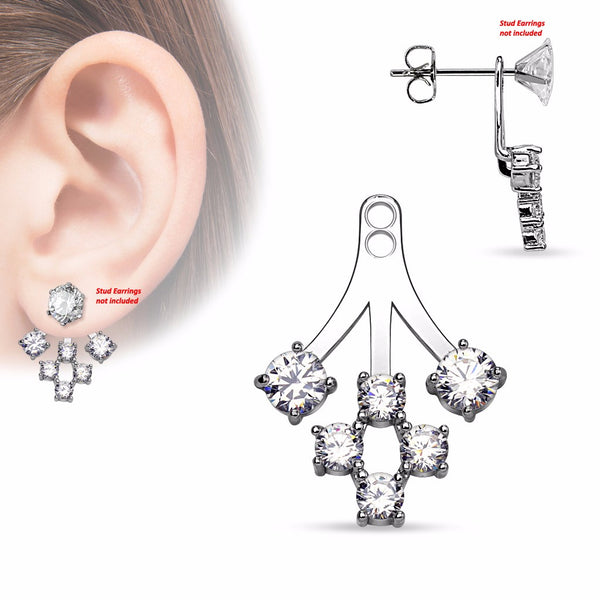 Pair of 6 Round CZ Cluster Add On Earring/Cartilage Barbell Jackets - LA NY Jewelry